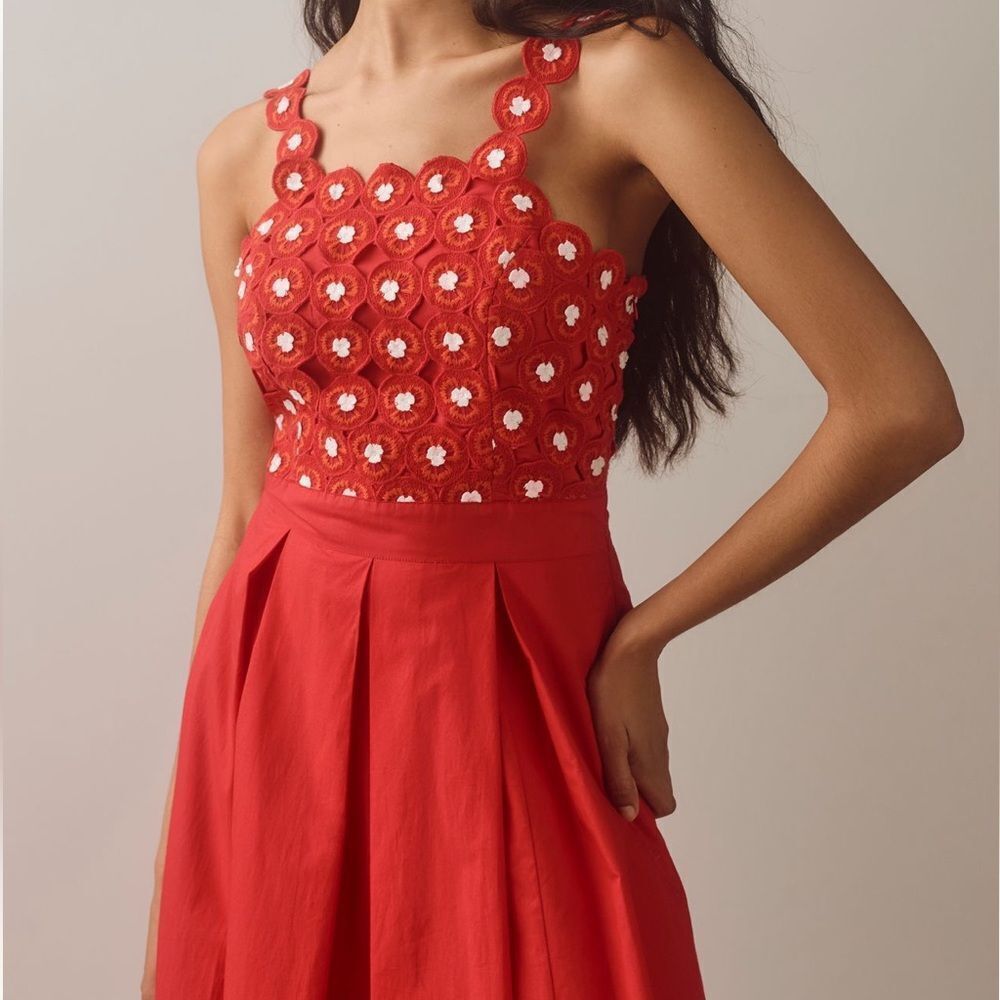 Maeve x Anthropologie Crochet Poplin Halter Midi Dress in Red - Picture 3 of 11